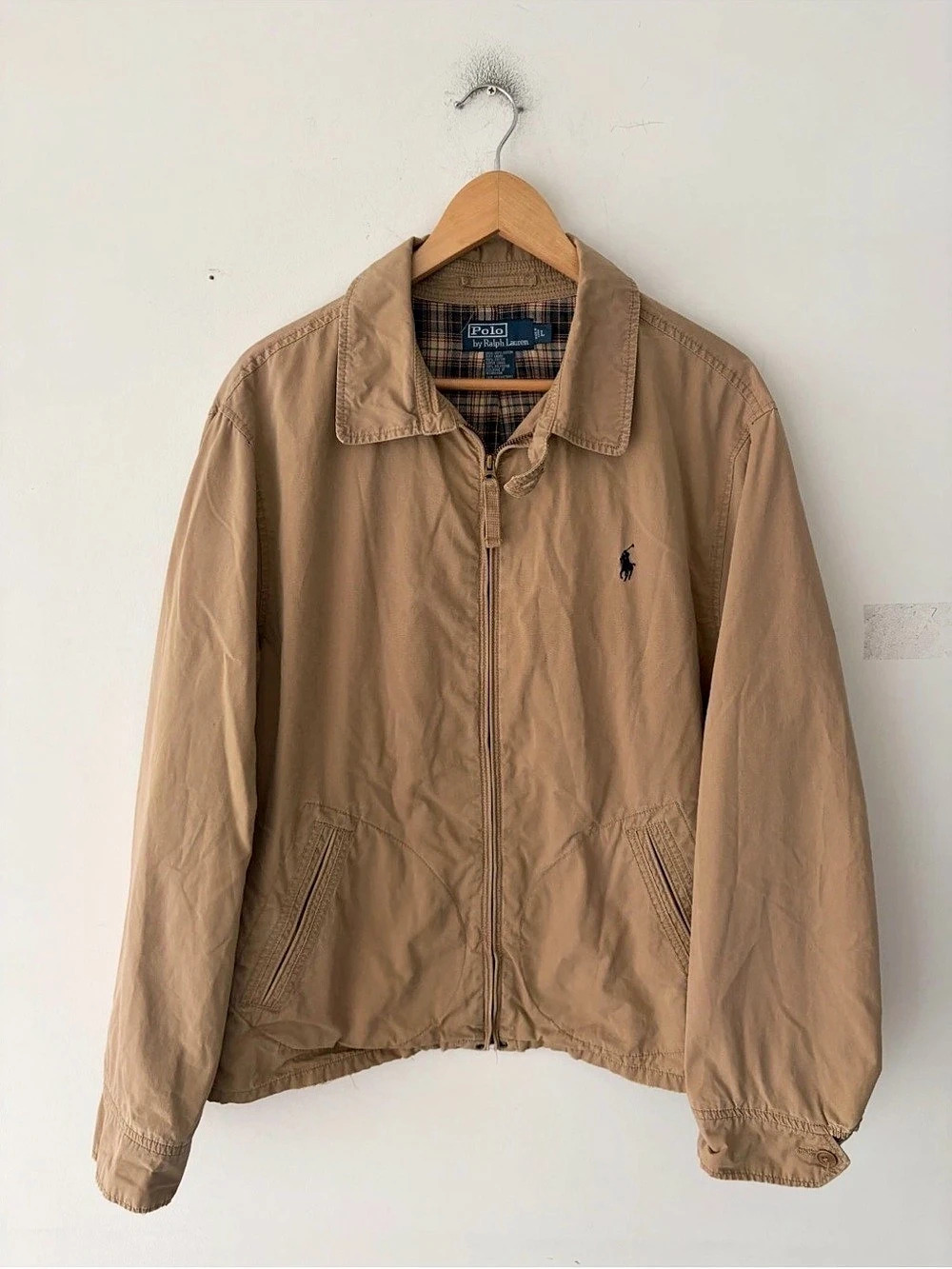 Polo Ralph Lauren Plaid-Lined Cotton Harrington Jacket Brown & Blue Large